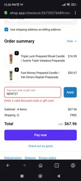Botanica Luz Del Dia coupon verification screenshot