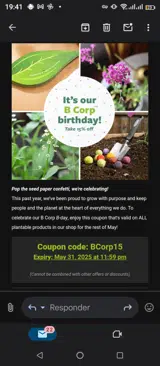 Bcorp15 coupon verification screenshot