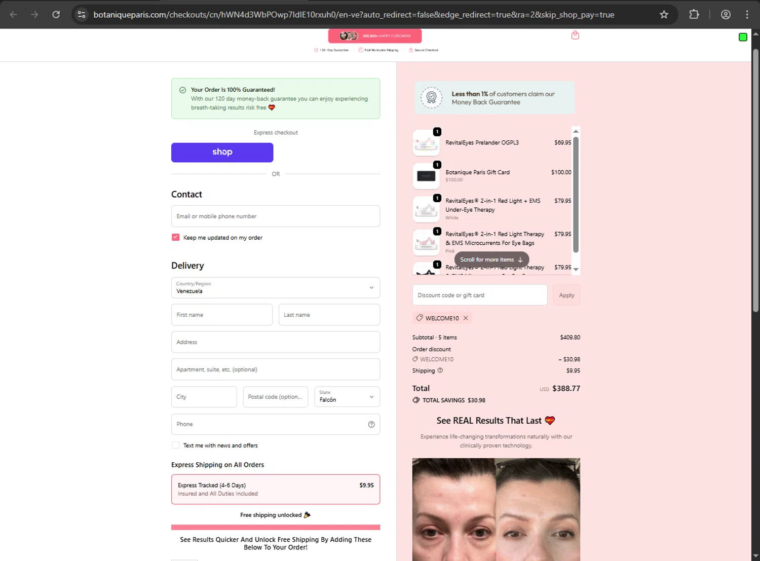 Botanique Paris discount code screenshot showing code WELCOME10 applied at Botanique Paris checkout page. Uploaded by SimplyCodes community member artritis on Oct 28, 2025