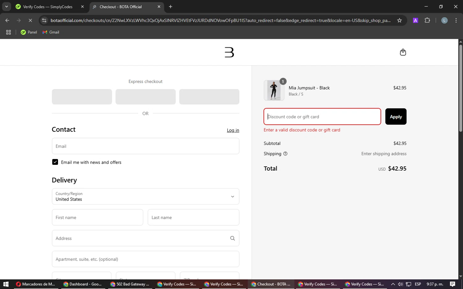 BOTA Official discount code screenshot showing code KATIE10 applied at BOTA Official checkout page. Uploaded by SimplyCodes community member Laureandiaz on Apr 26, 2025