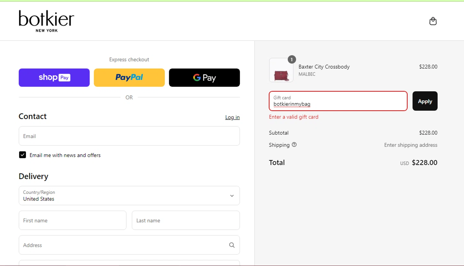Botkier promo code screenshot showing code botkierinmybag applied at Botkier checkout page. Uploaded by SimplyCodes community member TreasureMonarch3770 on Apr 18, 2025
