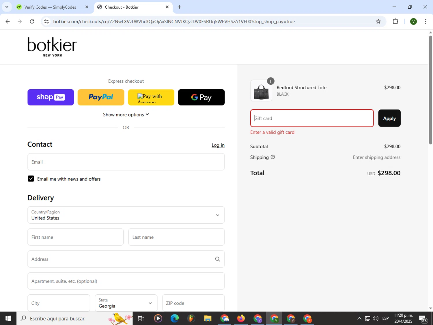 Botkier promo code screenshot showing code TEXT15 applied at Botkier checkout page. Uploaded by SimplyCodes community member PrimeWizard4168 on Apr 21, 2025