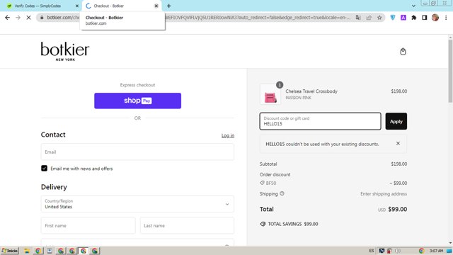 Botkier checkout page showing Botkier promo code box | Screenshot taken by SimplyCodes community member on Feb 11, 2025