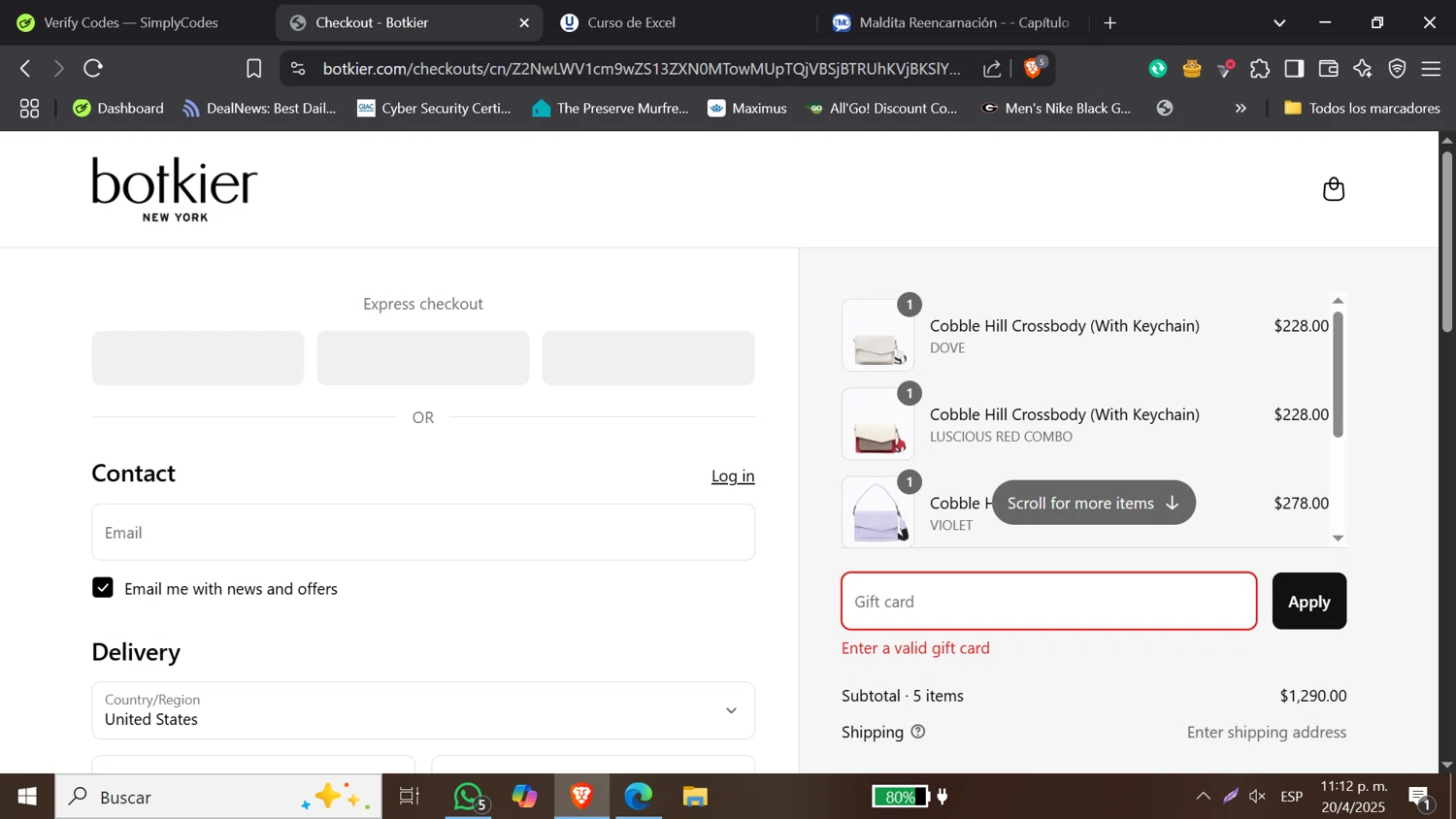 Botkier promo code screenshot showing code HELLO15 applied at Botkier checkout page. Uploaded by SimplyCodes community member tronsito66 on Apr 21, 2025