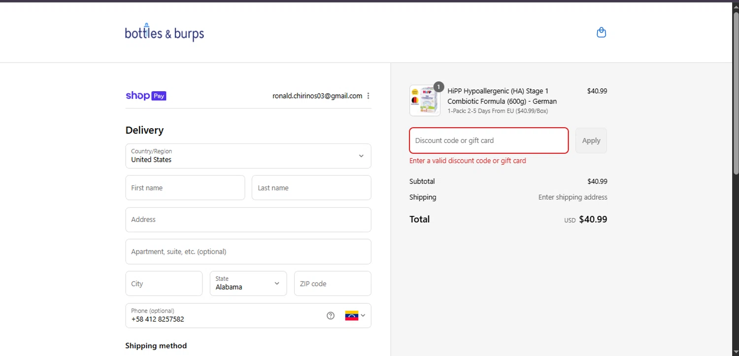 Bottles & Burps promo code screenshot showing code OVER300OFF30 applied at Bottles & Burps checkout page. Uploaded by SimplyCodes community member FortunateElite5130 on Aug 25, 2025