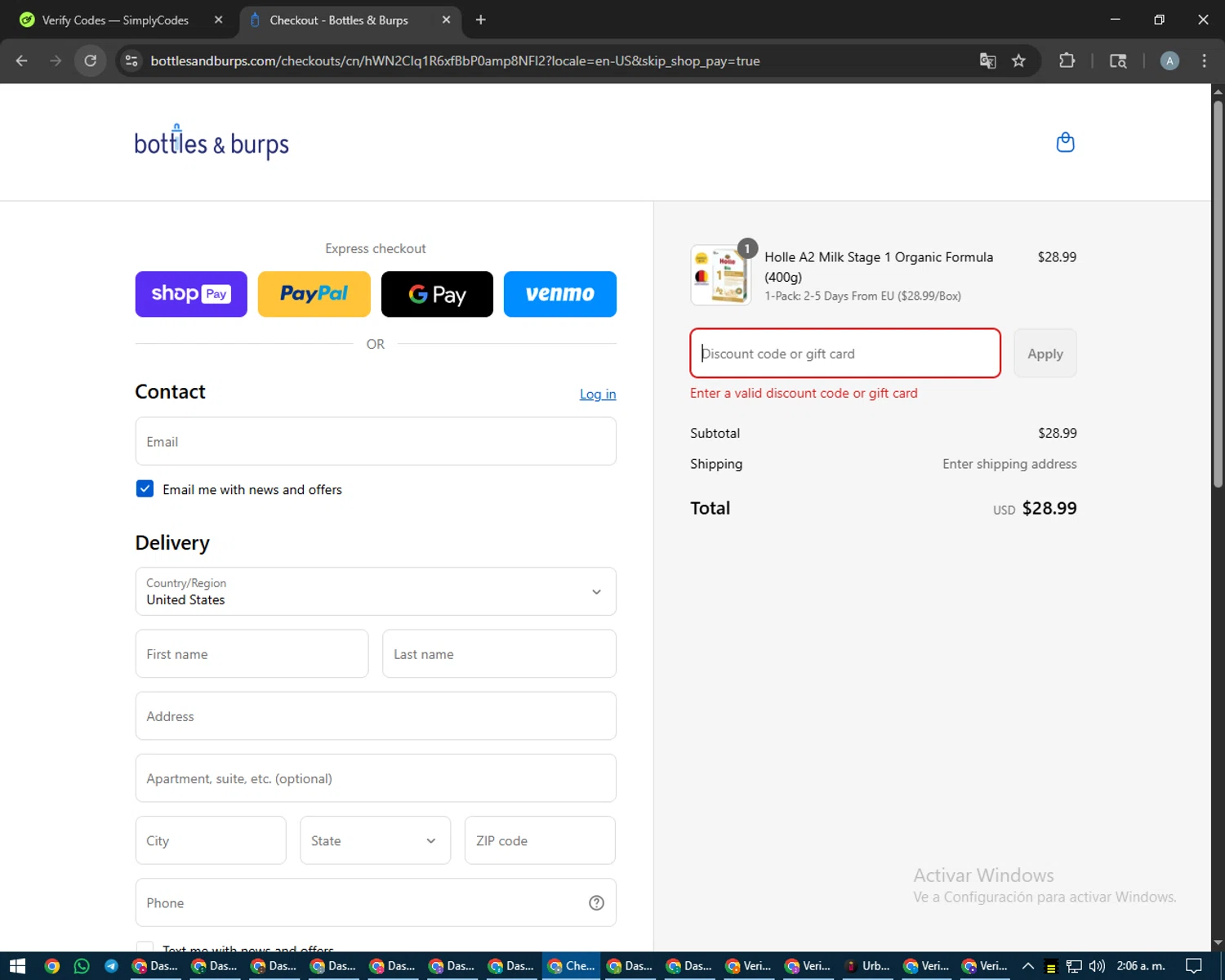Bottles & Burps promo code screenshot showing code OVER300OFF30 applied at Bottles & Burps checkout page. Uploaded by SimplyCodes community member trippieredd on Aug 25, 2025