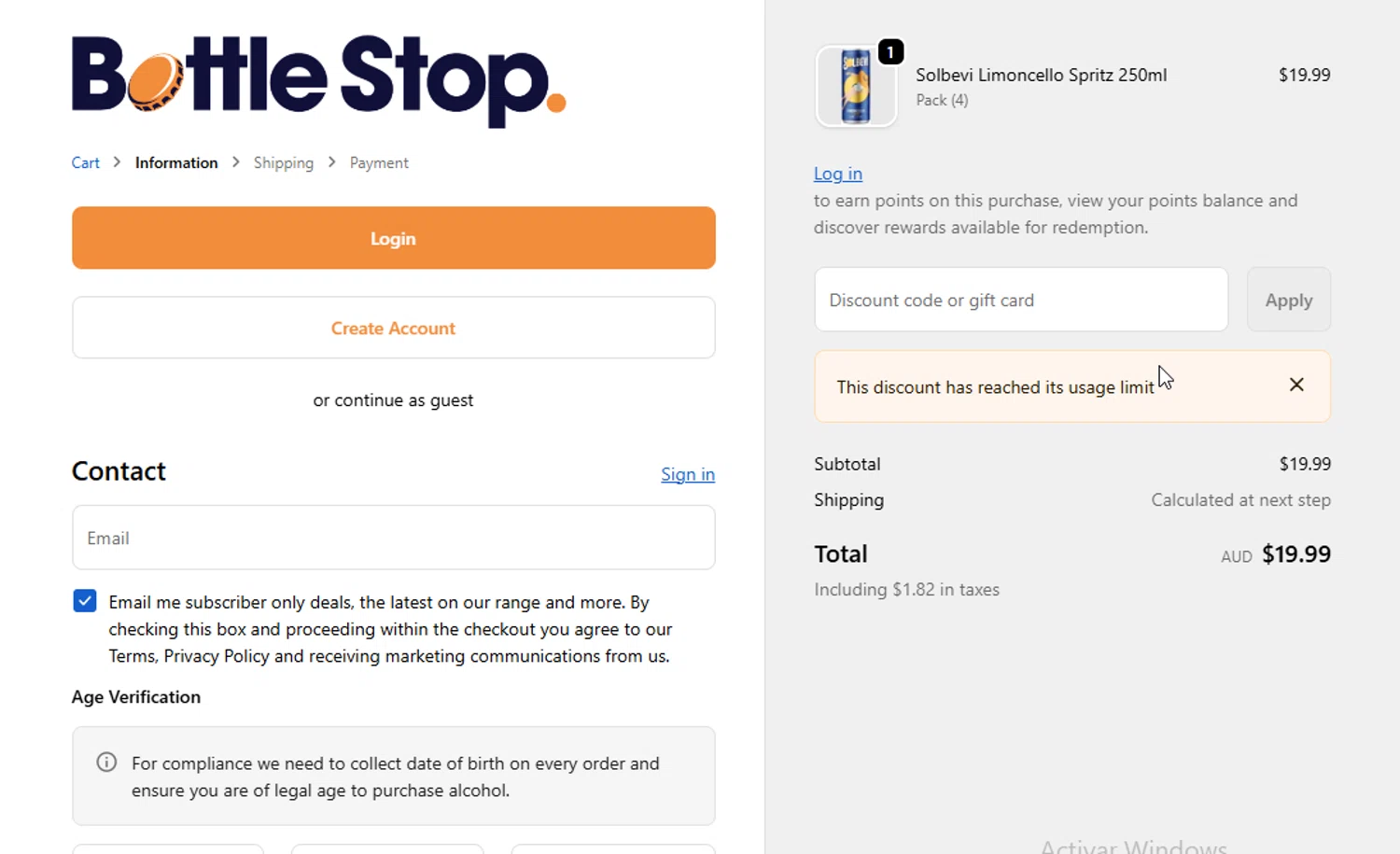 Bottle Stop promo code screenshot showing code ADD24 applied at Bottle Stop checkout page. Uploaded by SimplyCodes community member BudgetGuardian5712 on Jan 6, 2026