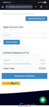 SAVE15 coupon verification screenshot