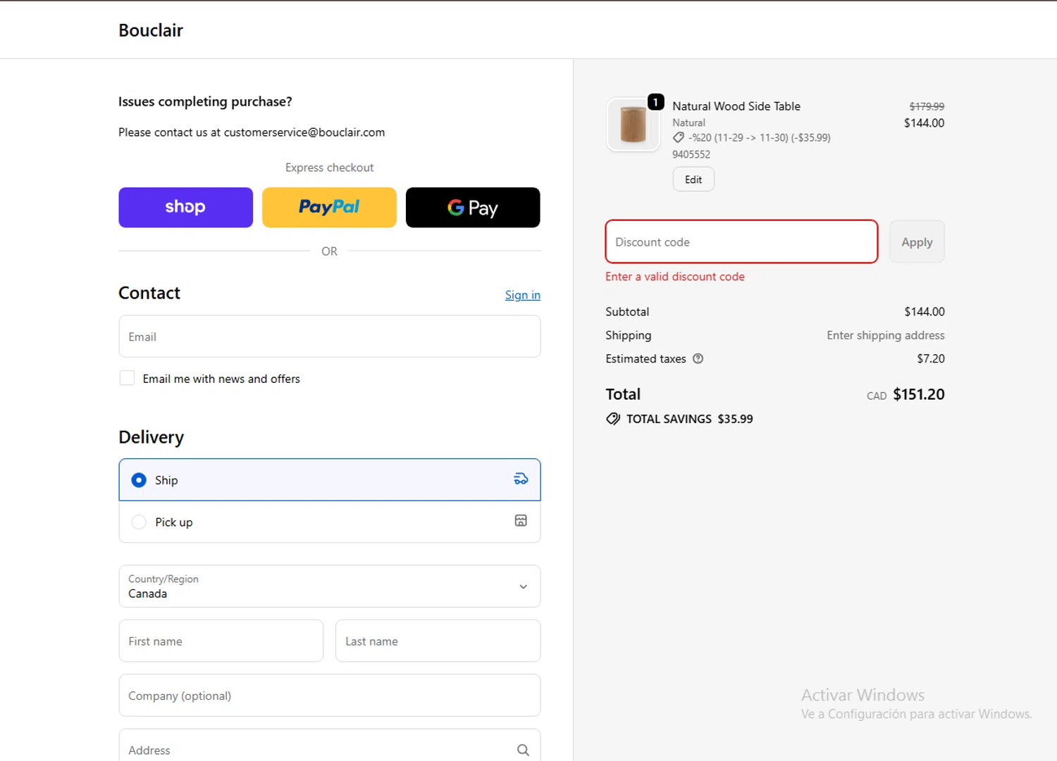 Bouclair promo code screenshot showing code Noelbouclair applied at Bouclair checkout page. Uploaded by SimplyCodes community member PennyTiger2554 on Nov 29, 2025
