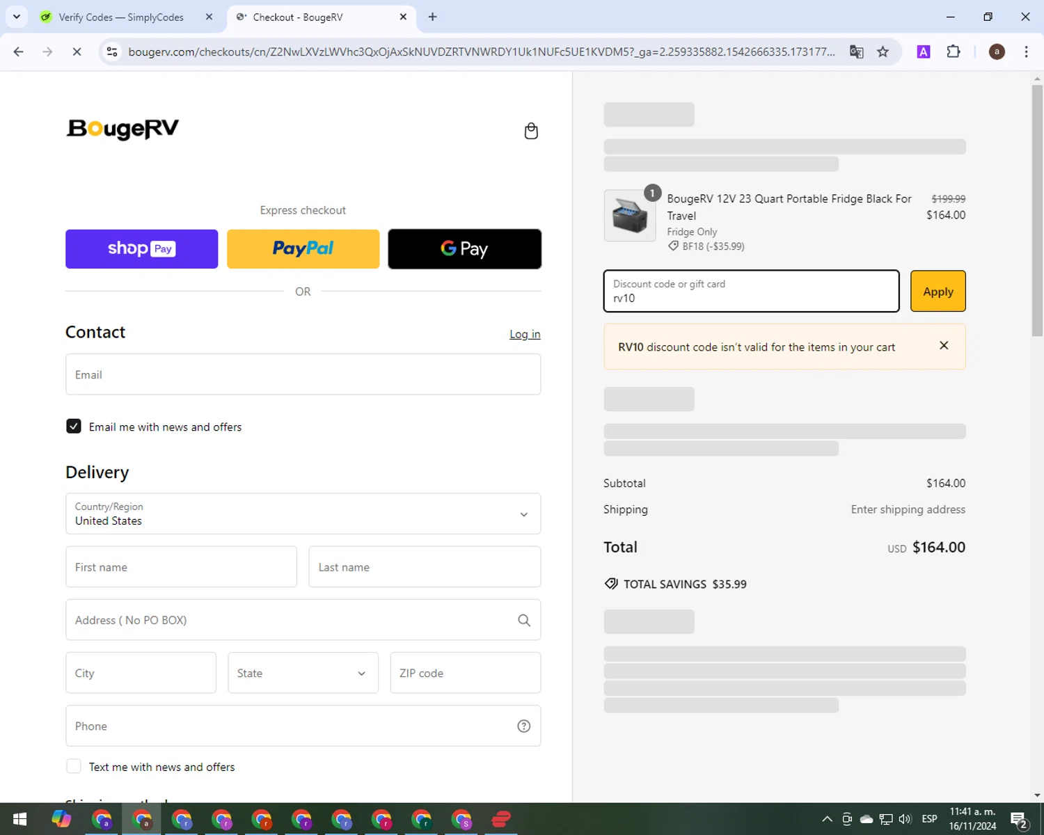 where to use BougeRV promo code box