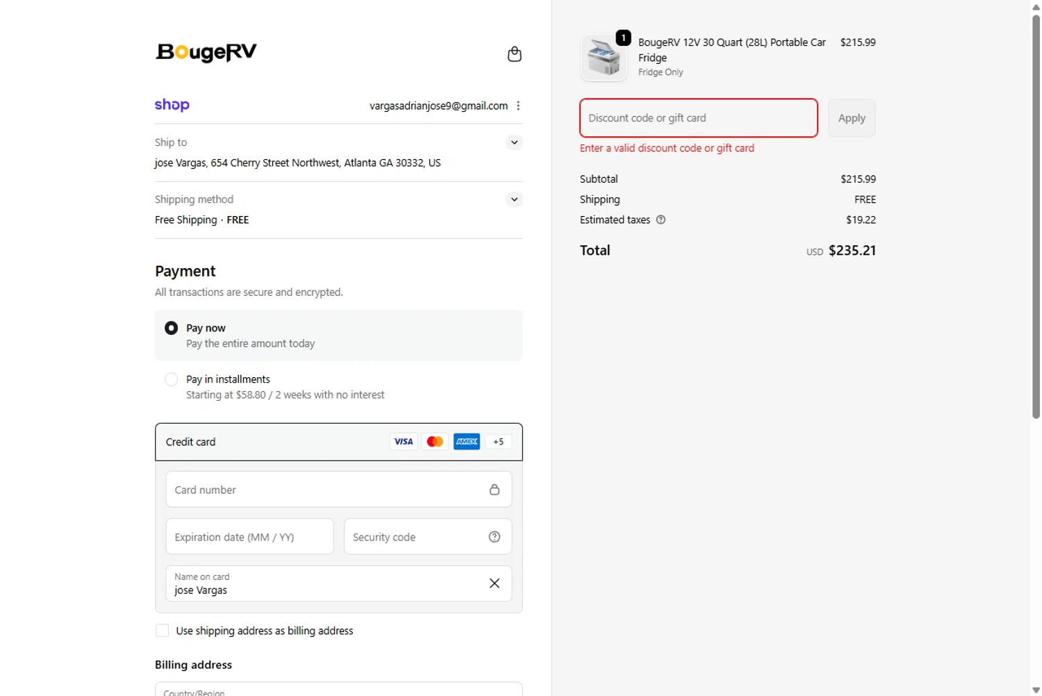 BougeRV promo code screenshot showing code Warmvip applied at BougeRV checkout page. Uploaded by SimplyCodes community member Rossimar on Jan 29, 2026