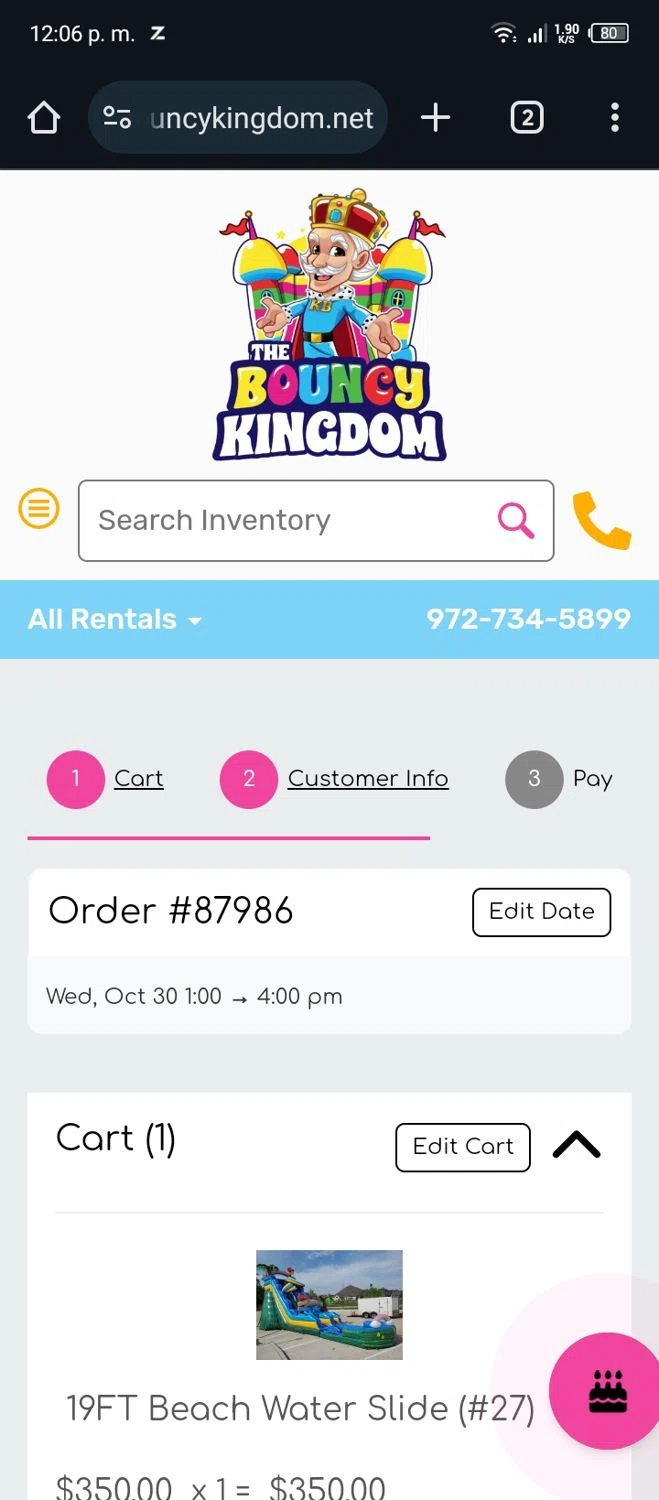 The Bouncy Kingdom checkout page showing The Bouncy Kingdom promo code box | Screenshot taken by SimplyCodes community member on Oct 22, 2024