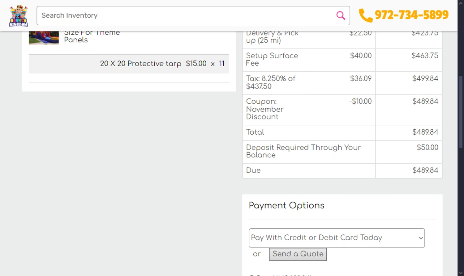 The Bouncy Kingdom checkout page showing The Bouncy Kingdom promo code box | Screenshot taken by SimplyCodes community member on Dec 4, 2024