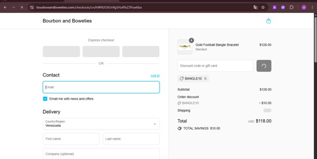 Bourbon and Boweties checkout page showing Bourbon and Boweties promo code box | Screenshot taken by SimplyCodes community member on Aug 27, 2025