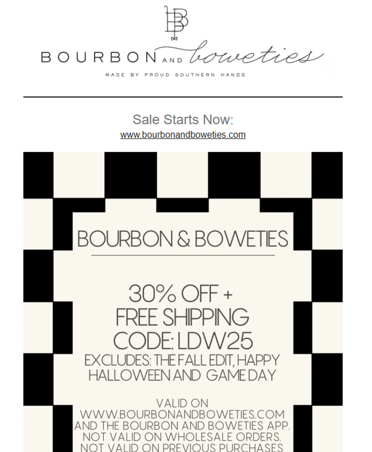 Bourbon and Boweties promo code screenshot showing code ldw25 applied at Bourbon and Boweties checkout page. Uploaded by SimplyCodes community member emirablondell on Aug 29, 2025