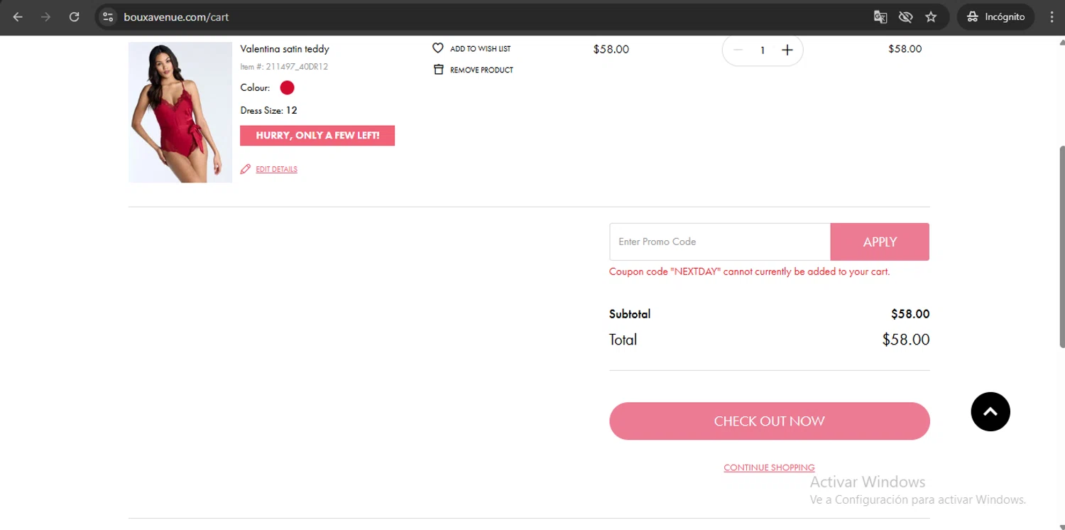 Boux Avenue discount code screenshot showing code NEXTDAY applied at Boux Avenue checkout page. Uploaded by SimplyCodes community member UchihaMadara on Jul 29, 2025