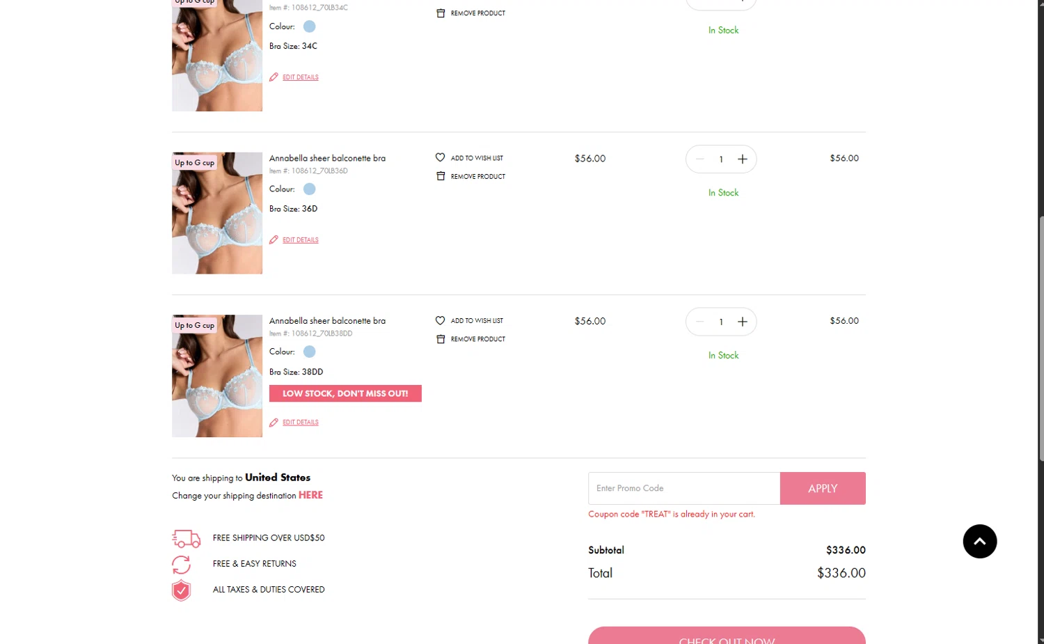 Boux Avenue discount code screenshot showing code TREAT applied at Boux Avenue checkout page. Uploaded by SimplyCodes community member Keilynkeyonshea on Aug 27, 2025