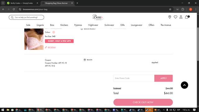 Boux Avenue checkout page showing Boux Avenue discount code box | Screenshot taken by SimplyCodes community member on Mar 21, 2025