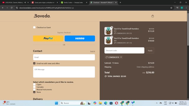 Boveda Store checkout page showing Boveda Store promo code box | Screenshot taken by SimplyCodes community member on Sep 4, 2025