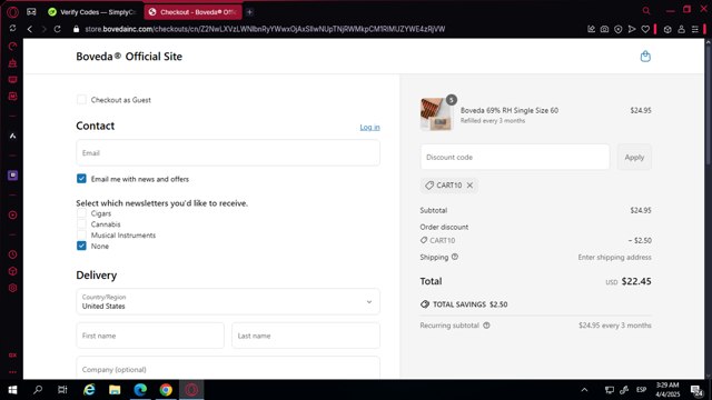 Boveda checkout page showing Boveda discount code box | Screenshot taken by SimplyCodes community member on Apr 4, 2025