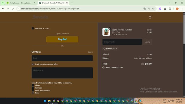 Boveda checkout page showing Boveda discount code box | Screenshot taken by SimplyCodes community member on Sep 1, 2025
