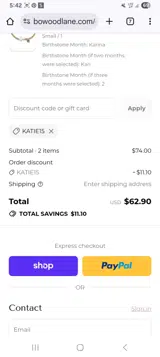 Katie15 coupon verification screenshot