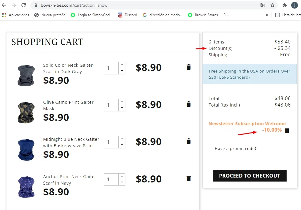 Bows-N-Ties checkout page showing Bows-N-Ties promo code box | Screenshot taken by SimplyCodes community member on May 3, 2021