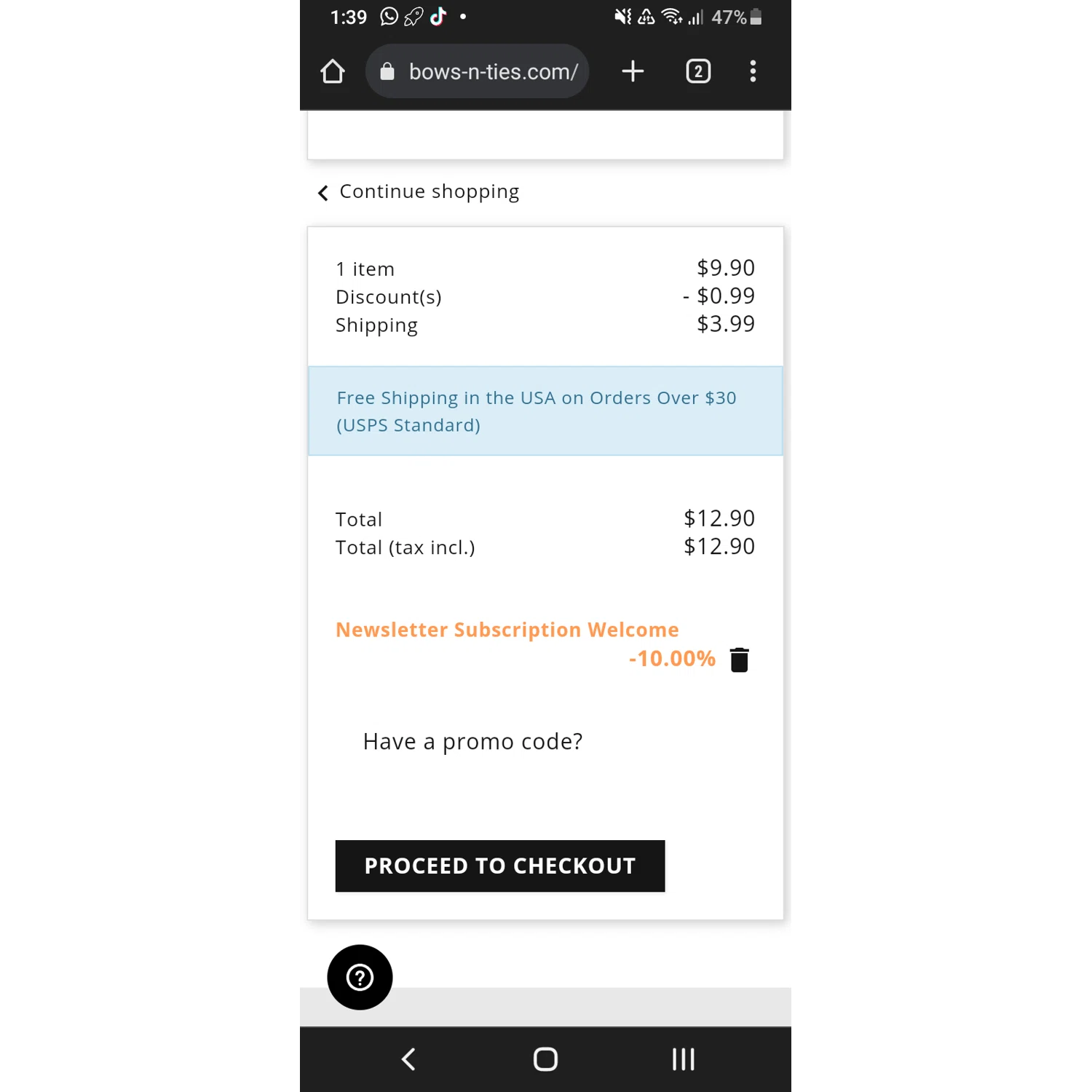 Bows-N-Ties checkout page showing Bows-N-Ties promo code box | Screenshot taken by SimplyCodes community member on Sep 7, 2023