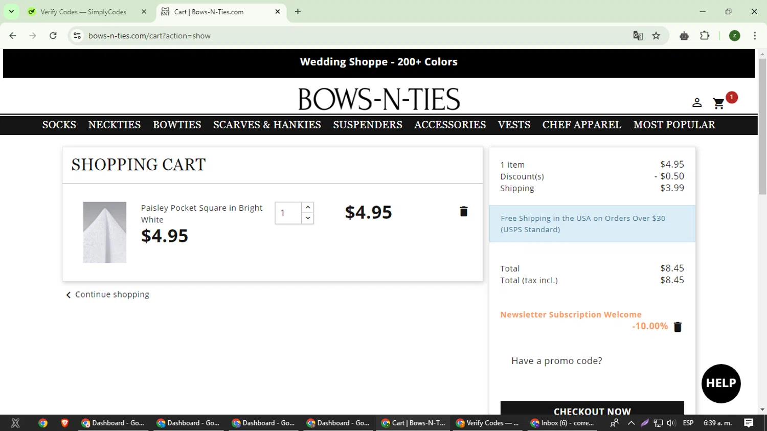 Bows-N-Ties checkout page showing Bows-N-Ties promo code box | Screenshot taken by SimplyCodes community member on Oct 11, 2024