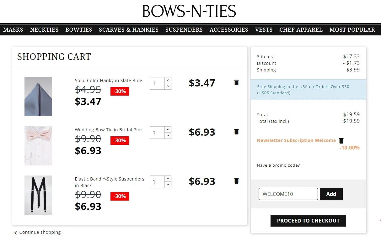 Bows-N-Ties checkout page showing Bows-N-Ties promo code box | Screenshot taken by SimplyCodes community member on Mar 30, 2021