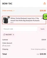 Military coupon verification screenshot