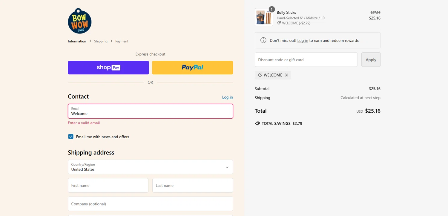 where to use Bow Wow Labs promo code box