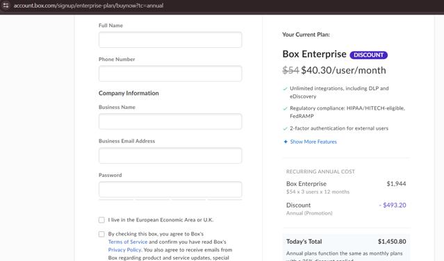 Box checkout page showing Box discount code box | Screenshot taken by SimplyCodes community member on Feb 20, 2024