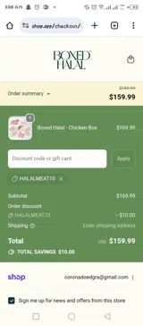 HALALMEAT10 coupon verification screenshot
