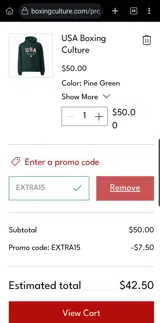 EXTRA15 coupon verification screenshot