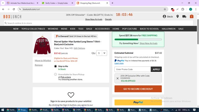 BoxLunch checkout page showing BoxLunch promo code box | Screenshot taken by SimplyCodes community member on Aug 22, 2025