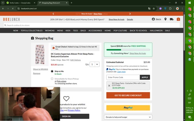 BoxLunch checkout page showing BoxLunch promo code box | Screenshot taken by SimplyCodes community member on Aug 6, 2025