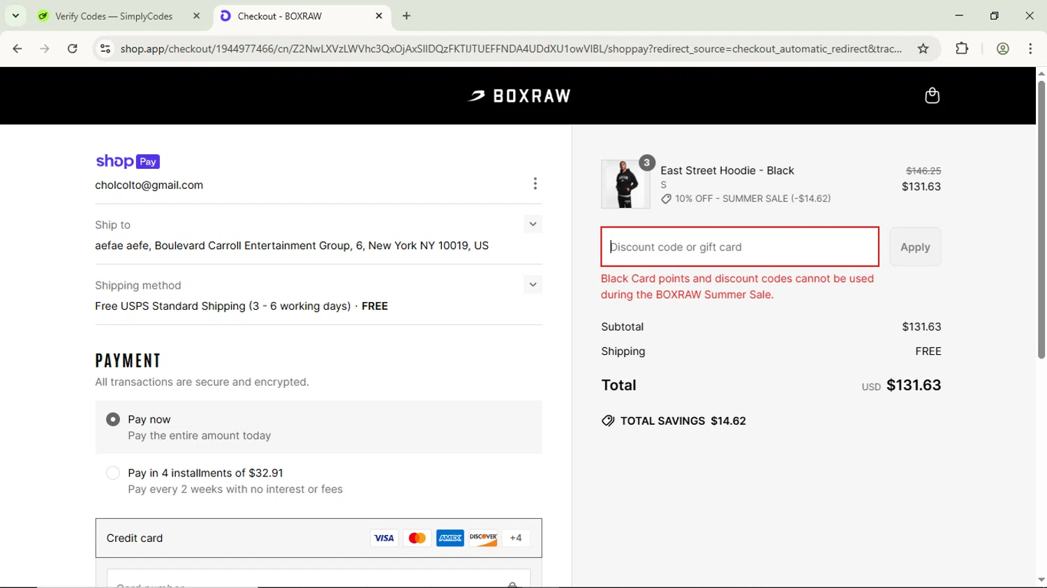 Boxraw discount code screenshot showing code AFFBRSAVE15 applied at Boxraw checkout page. Uploaded by SimplyCodes community member ScanPhoenix3549 on Jun 22, 2025