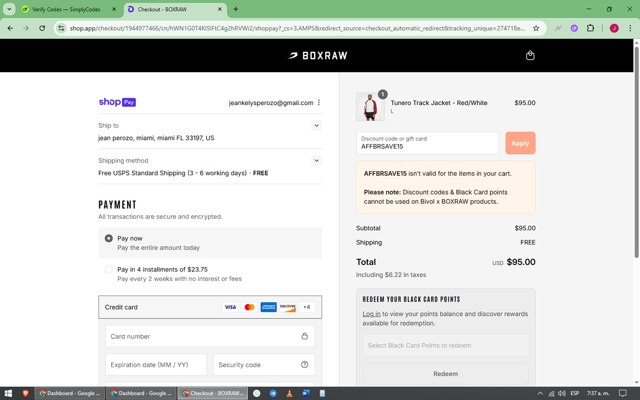 Boxraw checkout page showing Boxraw discount code box | Screenshot taken by SimplyCodes community member on Jul 31, 2025