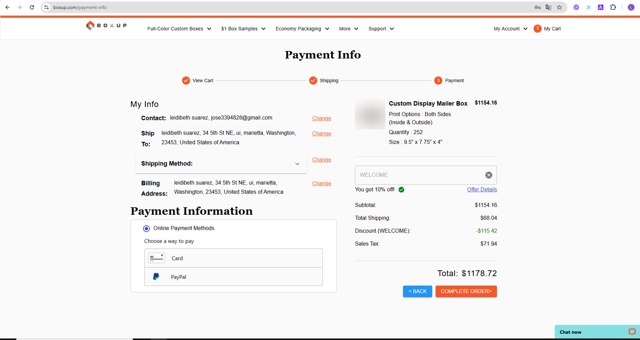 BOXUP checkout page showing BOXUP promo code box | Screenshot taken by SimplyCodes community member on May 16, 2025
