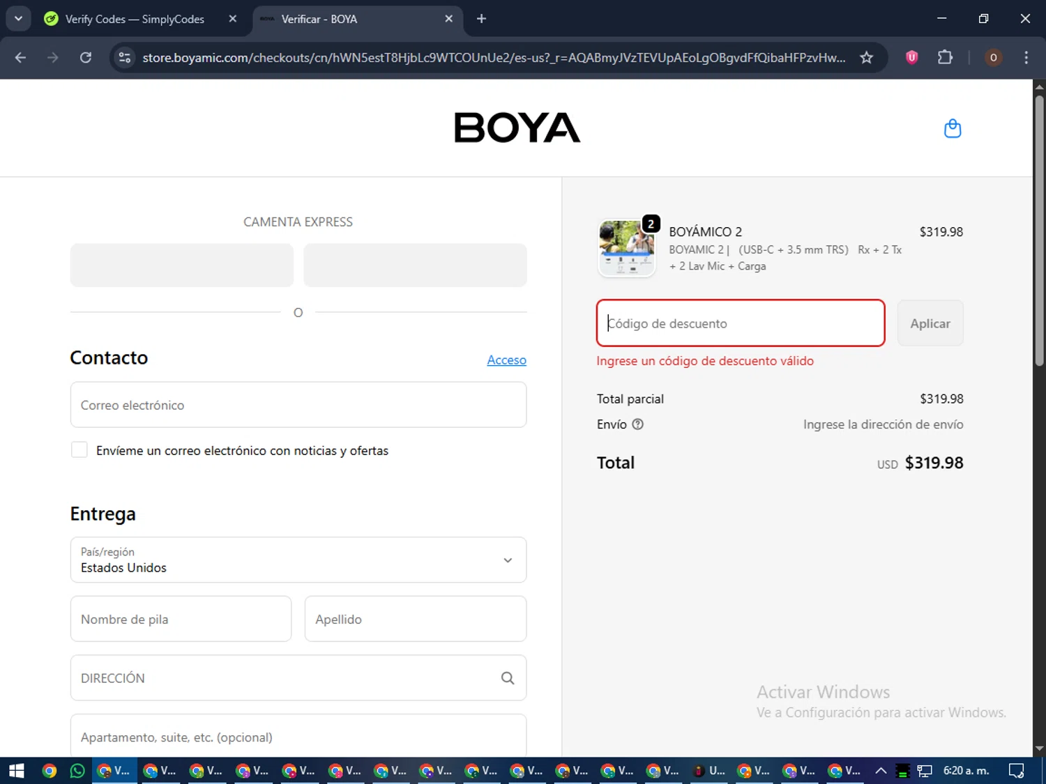 Boya discount code screenshot showing code BOYAaff15 applied at Boya checkout page. Uploaded by SimplyCodes community member Legendar on Nov 24, 2025