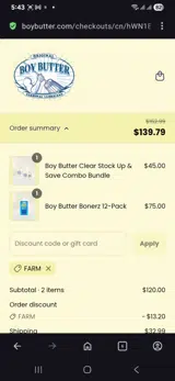 Farm coupon verification screenshot