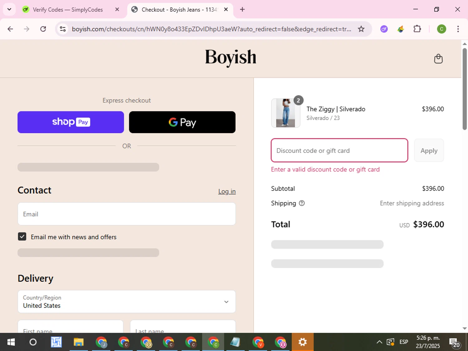 Boyish discount code screenshot showing code MASK5PACK applied at Boyish checkout page. Uploaded by SimplyCodes community member RoyalKnight4673 on Jul 23, 2025