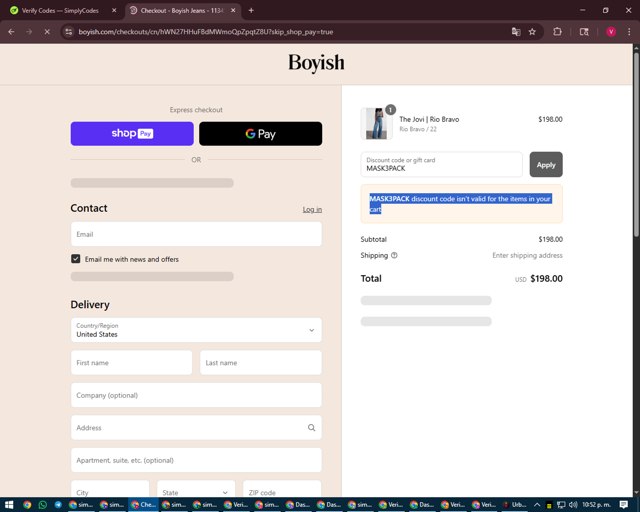 Boyish checkout page showing Boyish discount code box | Screenshot taken by SimplyCodes community member on Aug 23, 2025
