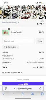 CHRISTINE10 coupon verification screenshot