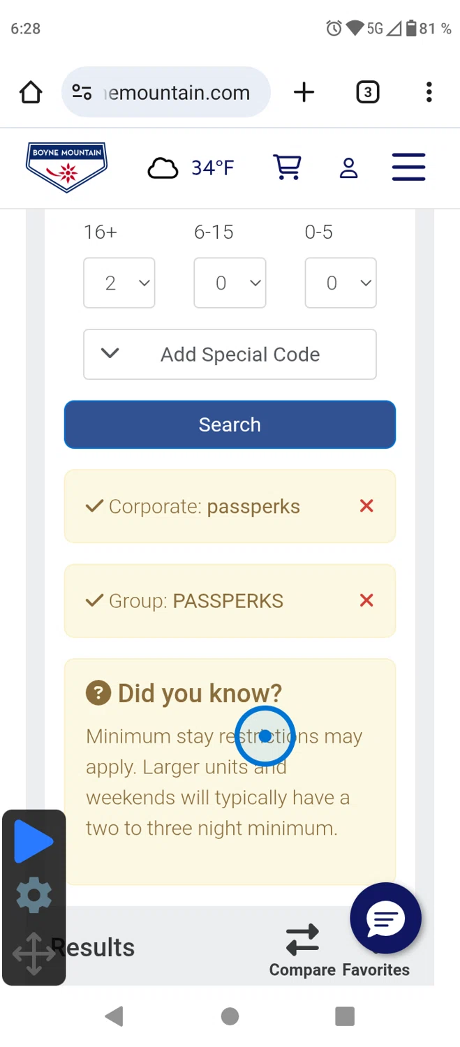 Boyne Mountain Resort promo code screenshot showing code PASSPERKS applied at Boyne Mountain Resort checkout page. Uploaded by SimplyCodes community member ingri96 on Nov 1, 2025