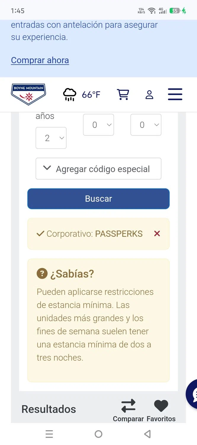 Boyne Mountain Resort promo code screenshot showing code PASSPERKS applied at Boyne Mountain Resort checkout page. Uploaded by SimplyCodes community member larenacida on Oct 6, 2025