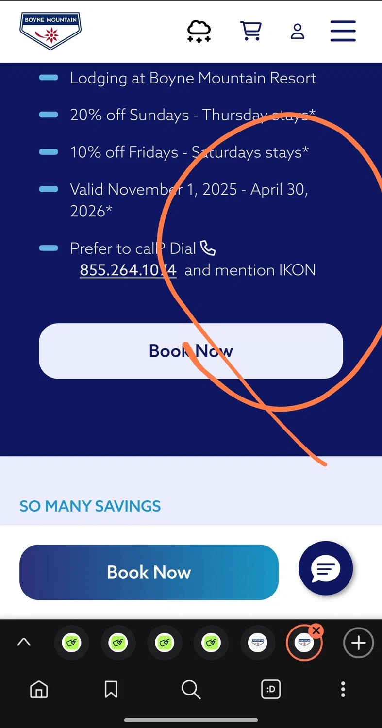 Boyne Mountain Resort promo code screenshot showing code IKON applied at Boyne Mountain Resort checkout page. Uploaded by SimplyCodes community member Dejadepicharme on Jan 16, 2026