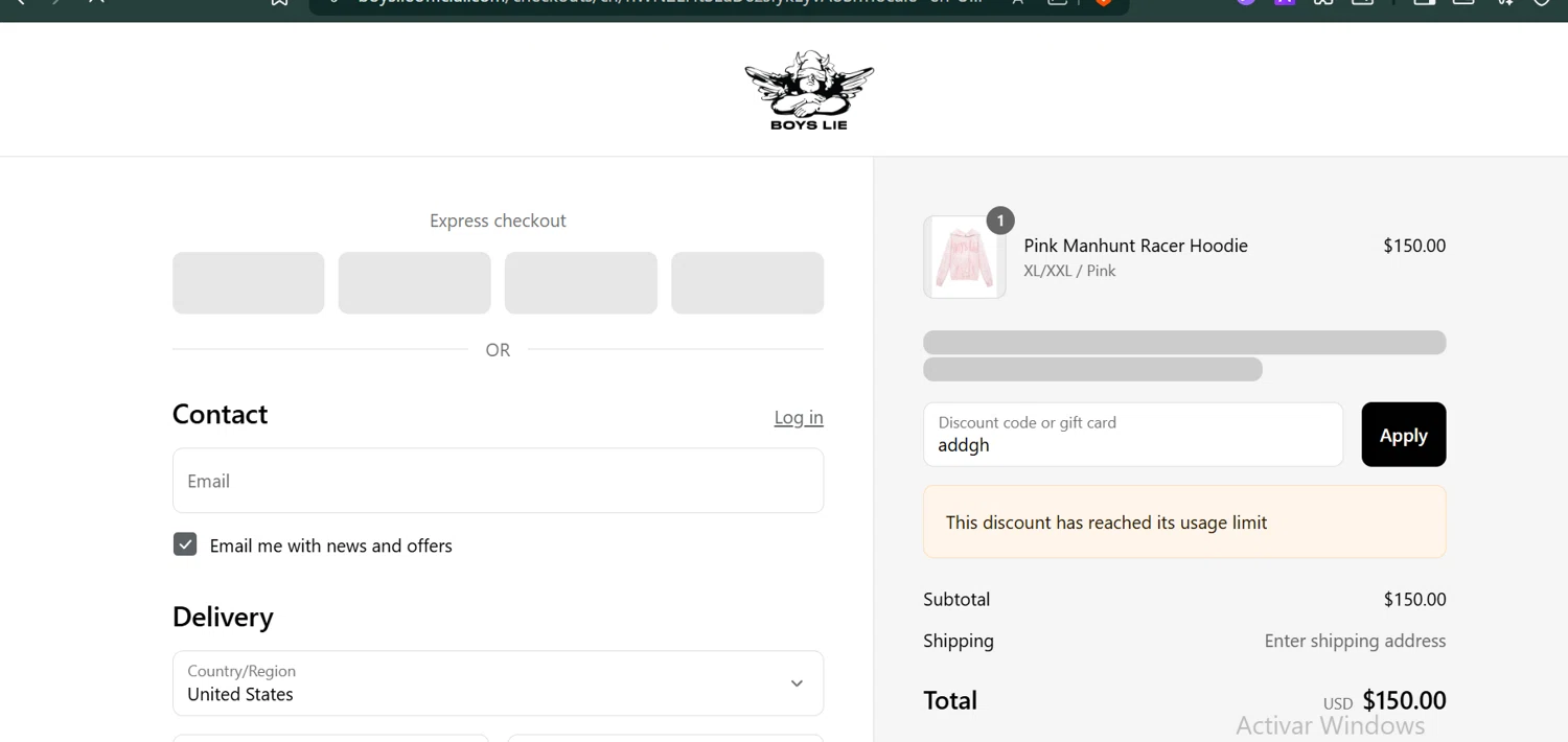 Boys Lie discount code screenshot showing code addgh applied at Boys Lie checkout page. Uploaded by SimplyCodes community member PennyCaptain4684 on Aug 26, 2025