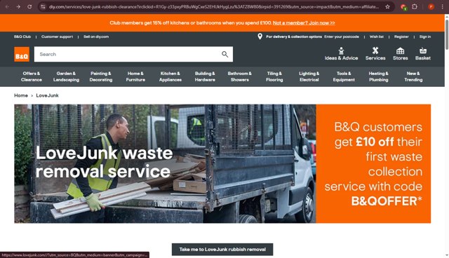 B&Q checkout page showing B&Q coupon code box | Screenshot taken by SimplyCodes community member on Mar 17, 2025
